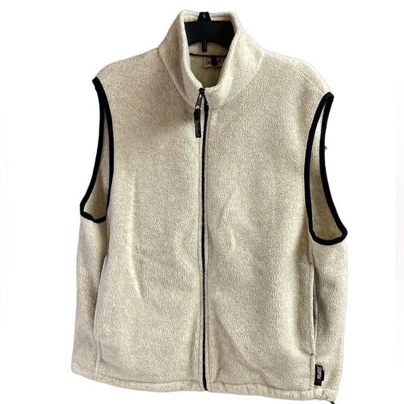 Woolrich Original Outdoor Mens Polartech Fleece Zip Up Vest, Size L, Beige/Black - Picture 1 of 9